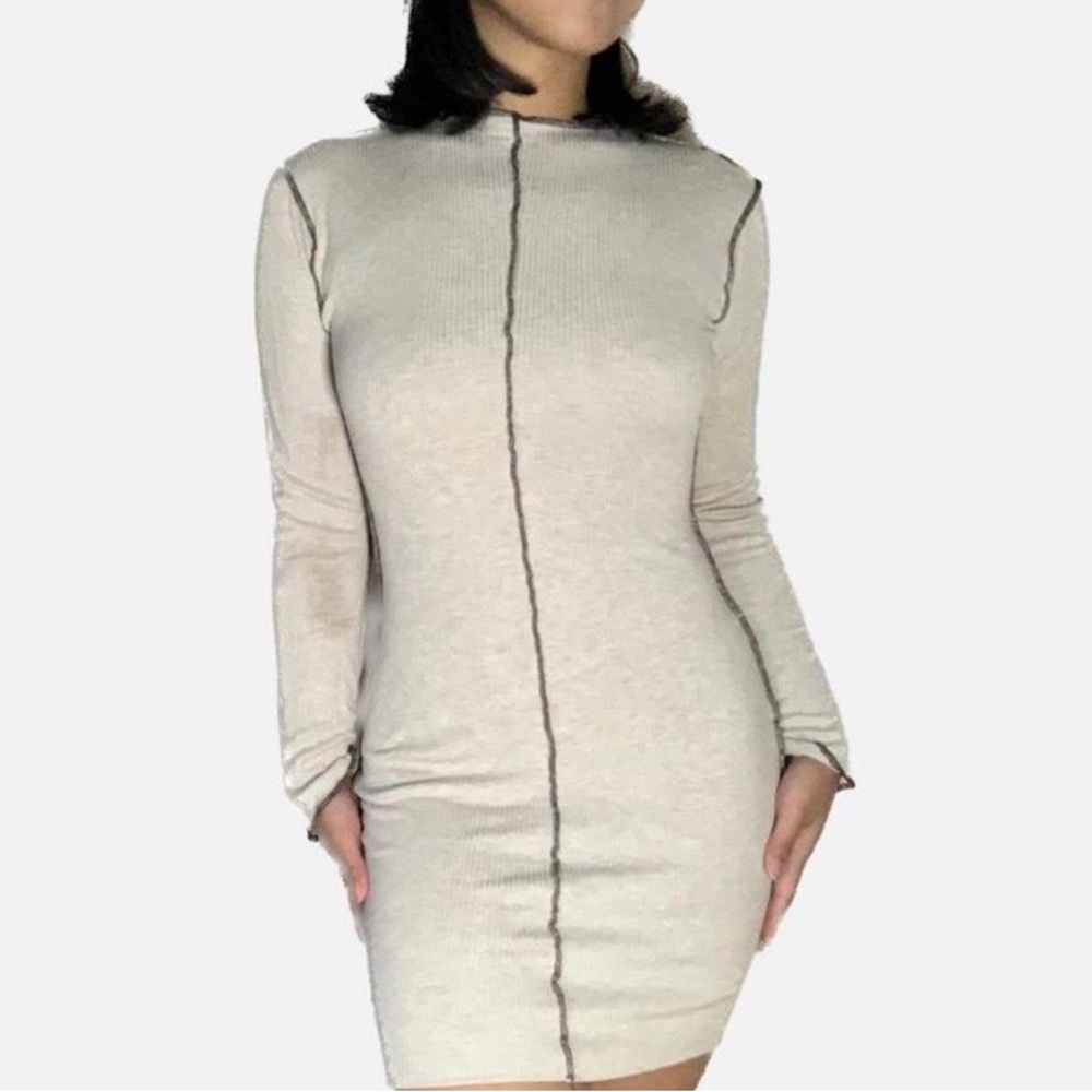 JOVA Beige Patchwork Ribknit Mini Dress